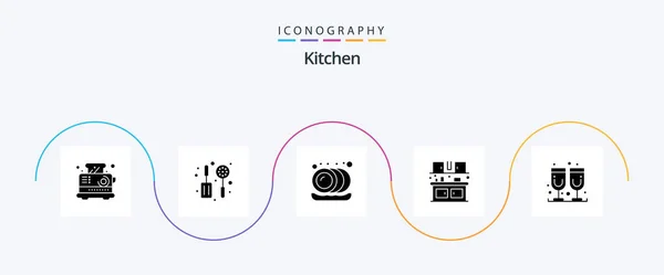 Kitchen Glyph Icon Pack Including Juice Plate Glass Food — Stockvektor