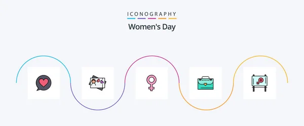Womens Day Line Filled Flat Icon Pack Including Gender Message — Wektor stockowy