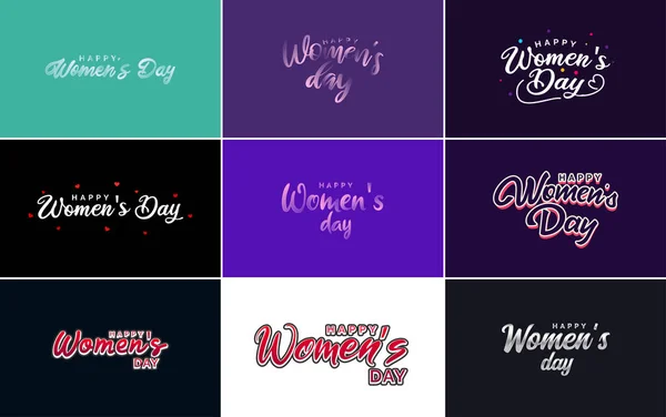Set Happy Woman Day Handwritten Lettering Suitable Use Greeting Invitation — Stockvector