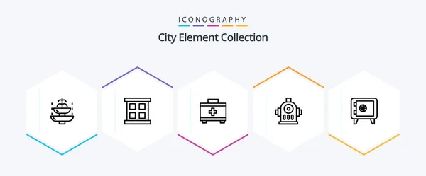 City Element Collection Line Icon Pack Including Water Fire Window — Stockový vektor