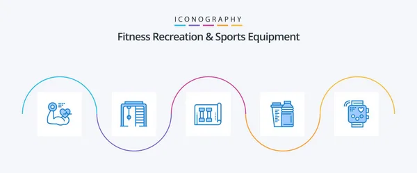 Fitness Recreation Sports Equipment Blue Icon Pack Including Activity Shaker — Archivo Imágenes Vectoriales