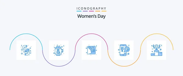 Womens Day Blue Icon Pack Including Mobile Love Tea Day — Stok Vektör