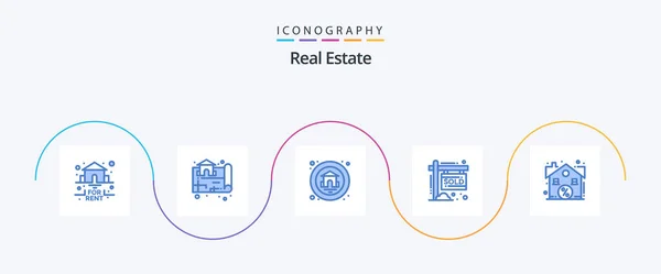 Real Estate Blue Icon Pack Including Real Discount Home Income — Wektor stockowy