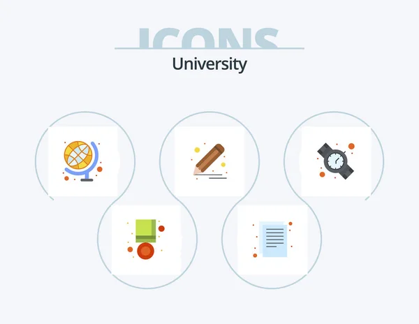 University Flat Icon Pack Icon Design Время Пиши Образование Ручка — стоковый вектор