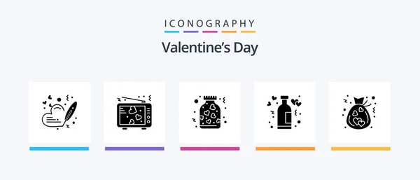 Valentines Day Glyph Icon Pack Including Wine Love Valentine Lifestyle — Stok Vektör
