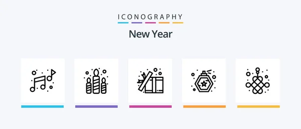 New Year Line Icon Pack Including Sticker Label Gift Party — Stockvektor