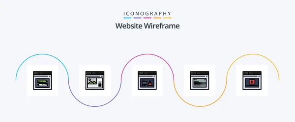 Website Wireframe Line Filled Flat Icon Pack Including Web Internet — Stockový vektor