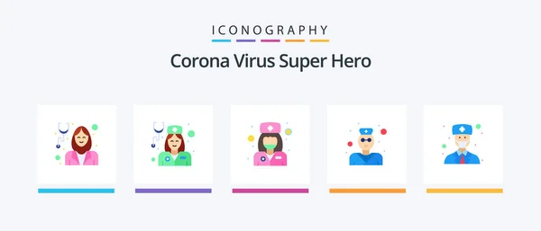 Corona Virus Super Hero Flat Icon Pack Including Healthcare Doctor — Stockvector