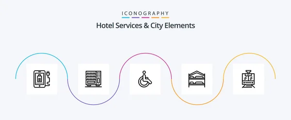 Hotel Services City Elements Line Icon Pack Including Train Service — Stockvector