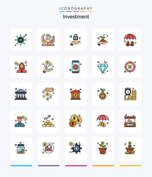 Creative Investment Line Filled Icon Pack Protection Money Lock Deposit — Διανυσματικό Αρχείο