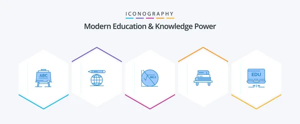 Modern Education Knowledge Power Blue Icon Pack Including Arrow Laptop — 图库矢量图片