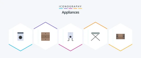 Appliances Flat Icon Pack Including Furniture Cabinet Heater Interior House — Archivo Imágenes Vectoriales