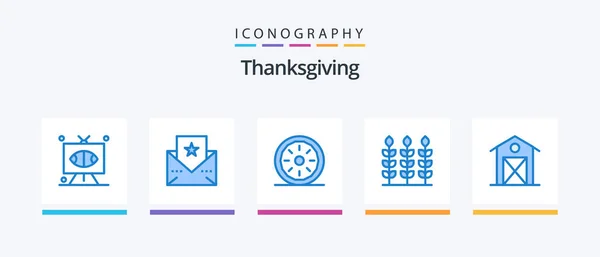 Thanks Giving Blue Icon Pack Including Barn Giving Bakery Thanks — Wektor stockowy