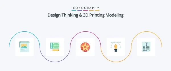 Design Thinking Printing Modeling Flat Icon Pack Including Text Education — Vettoriale Stock
