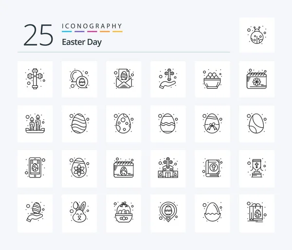 Easter Line Icon Pack Including Bowl Christian Egg Celebration Care — Stock vektor