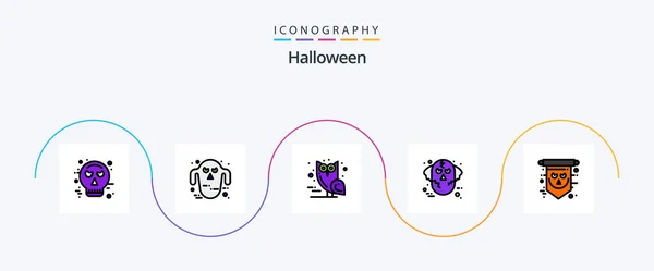 Halloween Line Filled Flat Icon Pack Including Flag Ware Wolf — Διανυσματικό Αρχείο