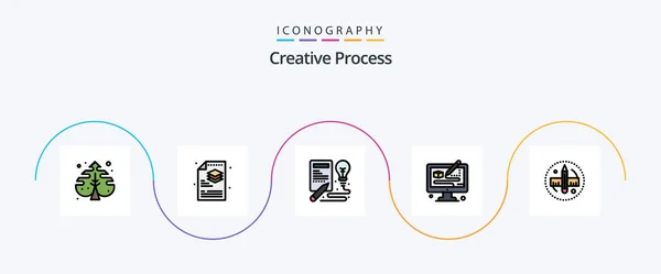 Creative Process Line Filled Flat Icon Pack Including Pencil Designing — Stock vektor