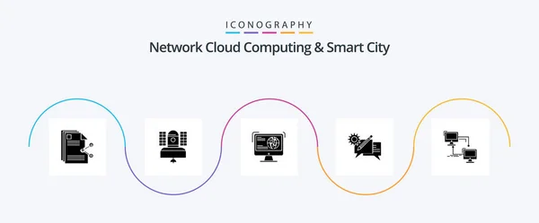 Network Cloud Computing Smart City Glyph Icon Pack Including Discussion — Stok Vektör