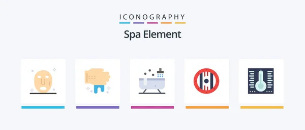 Spa Element Flat Icon Pack Including Temperature Shower Mercury Shield — Stockový vektor