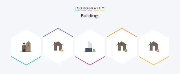 Buildings Flat Icon Pack Including Complete Buildings Estate Security Lifeguard — Stok Vektör
