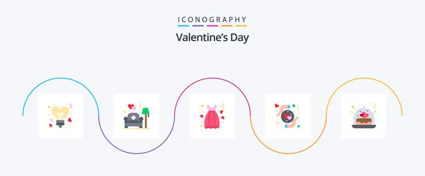 Valentines Day Flat Icon Pack Including Cake Love Cloth Hands — Stok Vektör