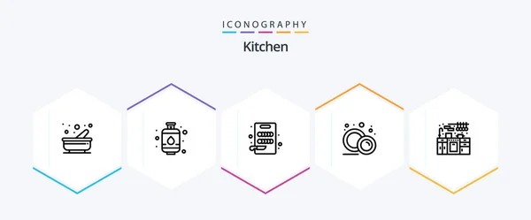 Kitchen Line Icon Pack Including Kitchen Cutting Cabinet Food Plate — Stockvector