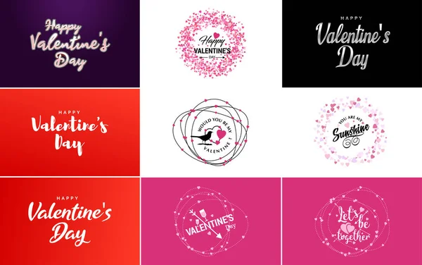 Hand Drawn Black Lettering Valentine Day Pink Hearts White Background — Stockový vektor