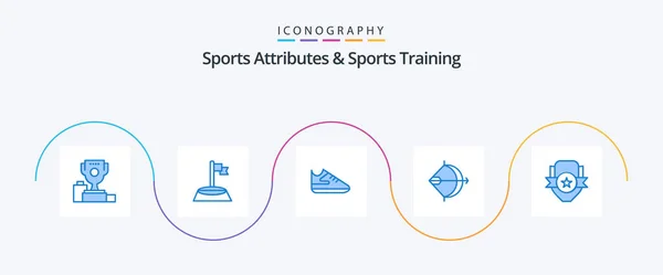 Sports Atributes Sports Training Blue Icon Pack Including Badge Bow — Stockvector