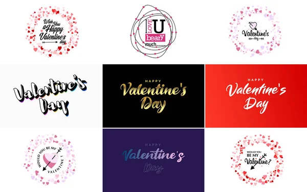 Red Flat Design Valentine Day Label Pack — Vector de stock
