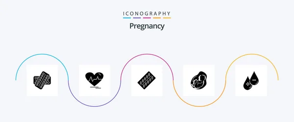 Pregnancy Glyph Icon Pack Including Pregnant Baby Pulse Packet Drugs — Vettoriale Stock