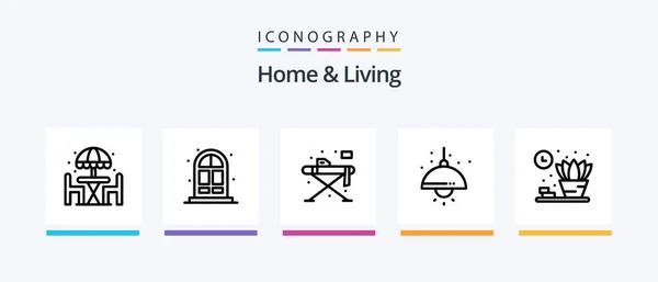 Home Living Line Icon Pack Включая Живые Изображение Домой Стол — стоковый вектор
