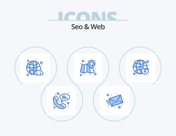 Seo Web Blue Icon Pack Icon Design Globe Globe Globe — Archivo Imágenes Vectoriales