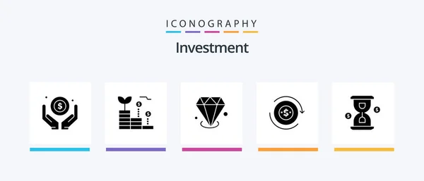 Investment Glyph Icon Pack Including Hour Dollar Diamonf Transaction Cash — Archivo Imágenes Vectoriales