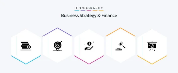 Business Strategy Finance Glyph Icon Pack Including Charity Achievement Hand — Archivo Imágenes Vectoriales