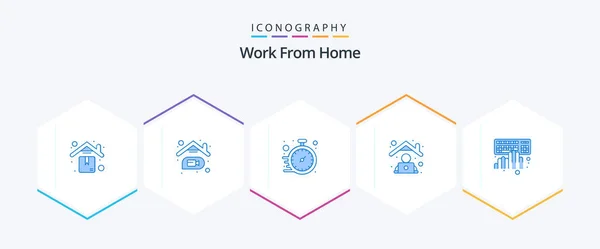 Work Home Blue Icon Pack Including Work Home Online Employee — Vetor de Stock
