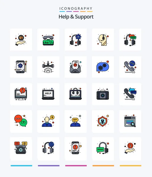 Creative Help Support Line Filled Icon Pack Support Center Gear — Stockvektor