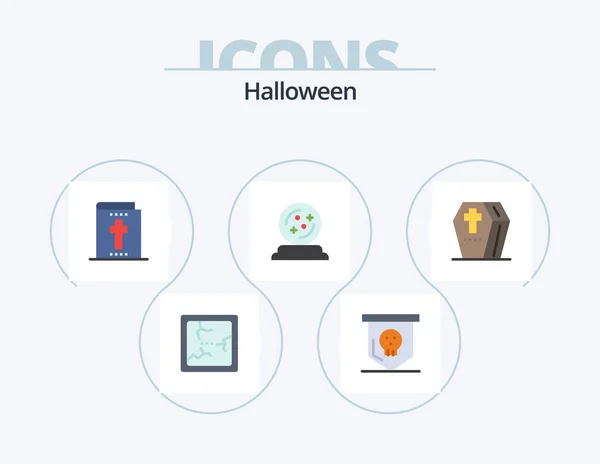 Дизайн Halloween Flat Icon Pack Страшно Хэллоуин Хэллоуин Гроб Октябрь — стоковый вектор