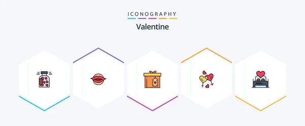 Valentine Filledline Icon Pack Including Love Man Face Heart Surprize — Vetor de Stock