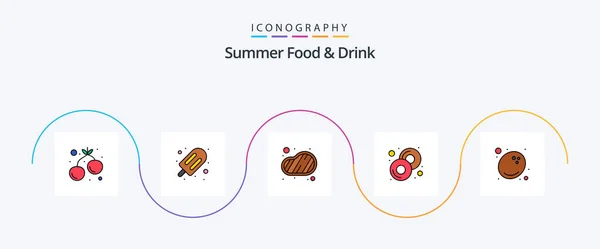 Summer Food Drink Line Filled Flat Icon Pack Including Food — Stok Vektör