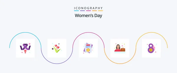Womens Day Flat Icon Pack Including Eight March Case Card — Vetor de Stock