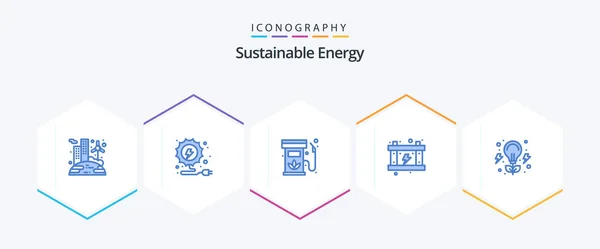 Sustainable Energy Blue Icon Pack Including Energy Battery Diesel Power — Stockvector
