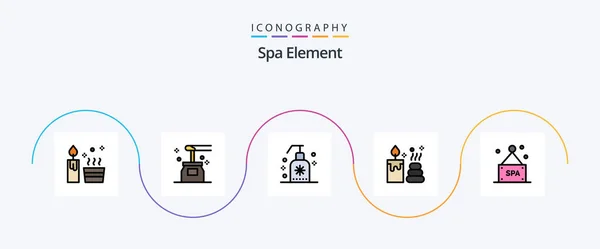 Spa Element Line Filled Flat Icon Pack Including Spa Candle — Wektor stockowy
