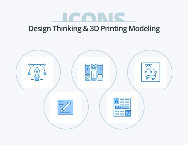 Design Thinking Printing Modeling Blue Icon Pack Icon Design Screen — Vettoriale Stock