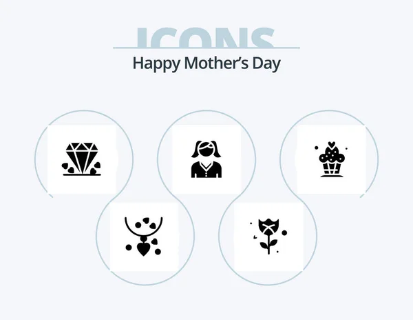 幸せな母の日のグリフアイコンパック5アイコンデザイン ローズ お母さん — ストックベクタ
