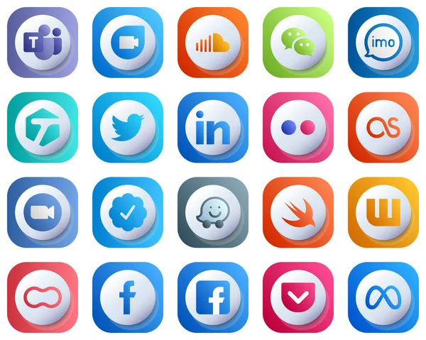 Cute Modern Gradient Social Media Icons Flickr Linkedin Imo Tweet — Stock Vector