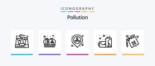 Pollution Line Icon Pack Including Environment Waste Placeholder Pollution Gas — Stockvector