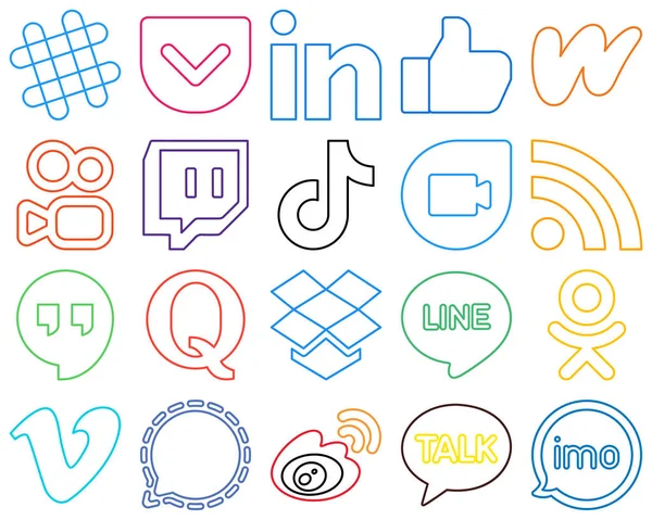Customizable Colourful Outline Social Media Icons Feed Google Duo Kuaishou — Stok Vektör