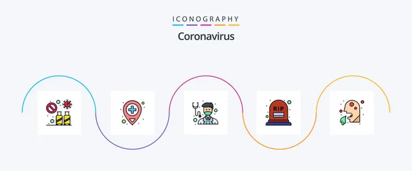 Coronavirus Line Filled Flat Icon Pack Including Rip Grave Medical — Stockvector