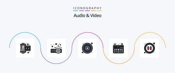 Audio Video Line Filled Flat Icon Pack Including Video Multimedia — Archivo Imágenes Vectoriales
