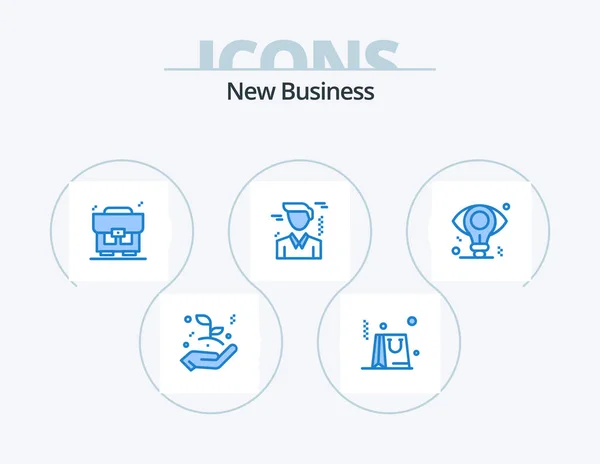 New Business Blue Icon Pack Icon Design Bulb Bag Eye — Stockvector